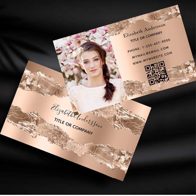 Rose Gold Age Marmor QR Code Foto Visitenkarte (Von Creator hochgeladen)