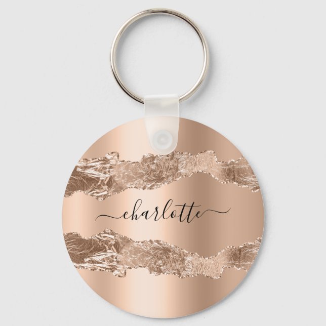 Rose Gold Age Marmornamenskript Schlüsselanhänger (Vorderseite)