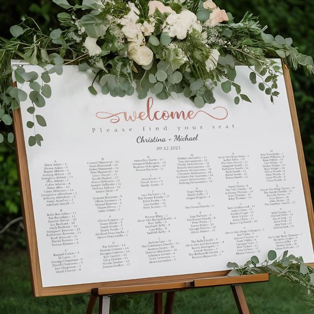 Rose Gold Alphabetische Hochzeitstabelle Poster (Von Creator hochgeladen)