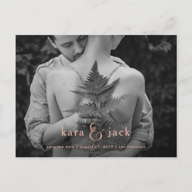 Rose Gold Ampersand | Foto Save the Date Ankündigungspostkarte (Vorderseite)