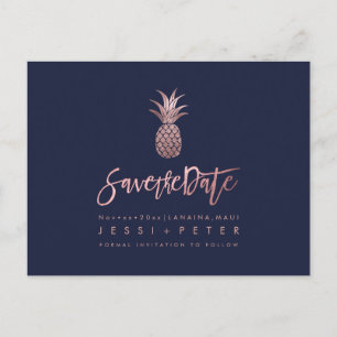 Rose Gold Ananas+DIY Hintergrundblau Ankündigungspostkarte