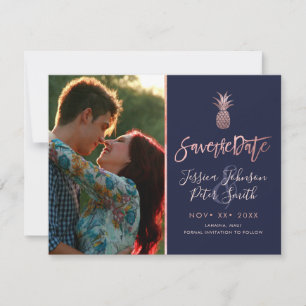 Rose Gold Ananas+DIY Hintergrundblau Save The Date