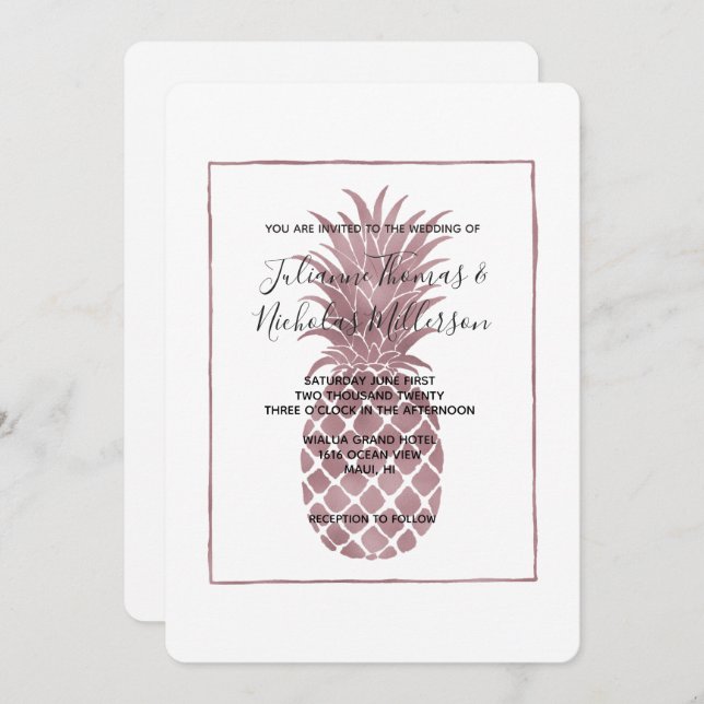 Rose Gold Ananas Hochzeitseinladungen Einladung (Vorne/Hinten)