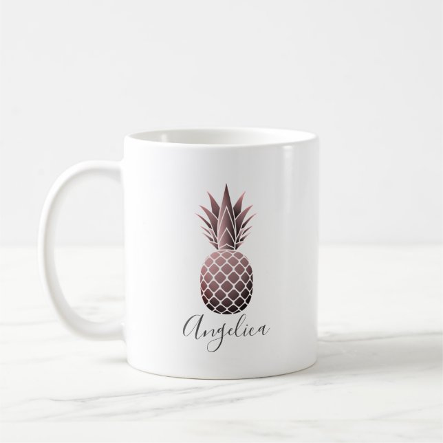 Rose Gold Ananas personalisierter Mug Kaffeetasse (Links)
