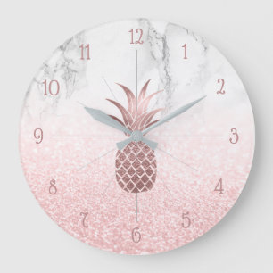 Rose Gold Ananas+Schnee Bokeh+Marmor Große Wanduhr
