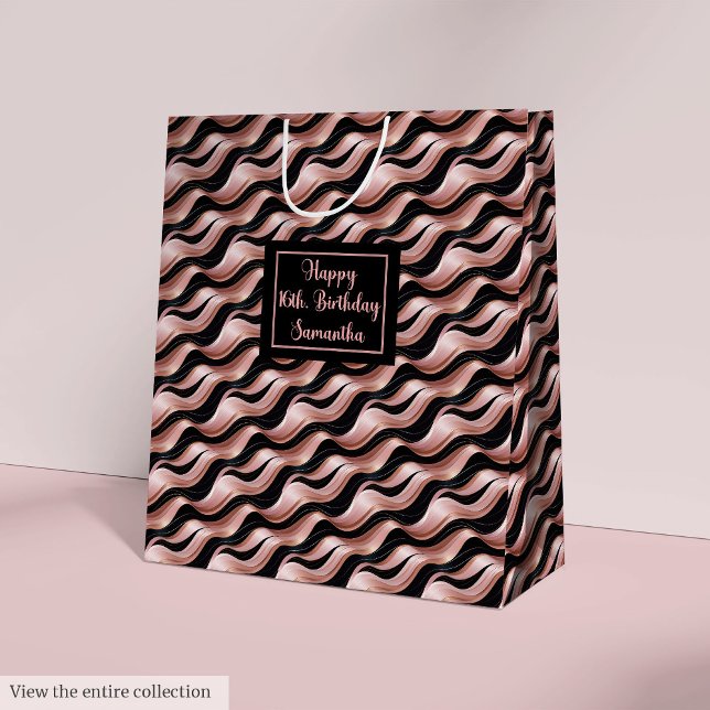 Rose Gold and Black Gift Bag Lux Birthday Accent Mittlere Geschenktüte (Rose Gold and Black Gift Bag Lux Birthday Accent)