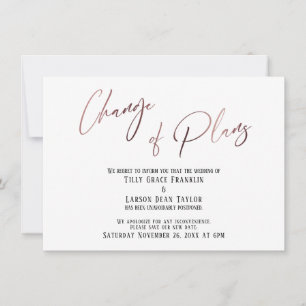 Rose Gold-Änderung der Pläne Verspätete Hochzeitsk Einladung