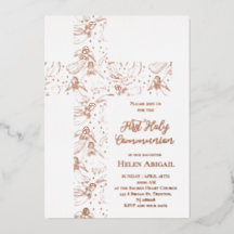 rose gold angels pattern cross First Communion