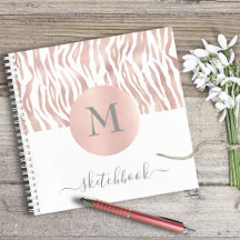 Rose Gold Animal Print Glam Monogram Sketchbook