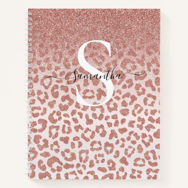 Rose Gold Animal Print Glittery Gradient Notebook Notizbuch (Vorderseite)