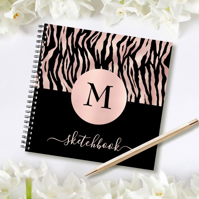 Rose Gold Animal Print Monogram Sketchbook Glam Notizbuch (Von Creator hochgeladen)