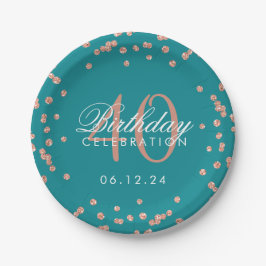 Rose Gold Aquamarin 40. Geburtstag Glitzer Confett Pappteller