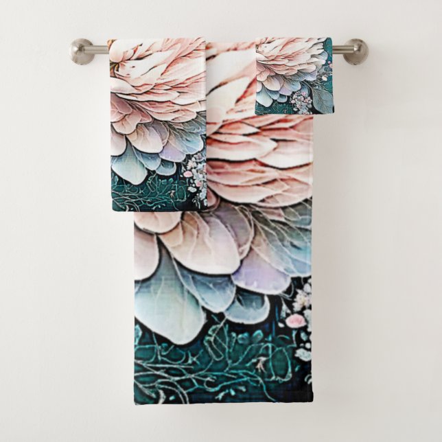 Rose Gold Aquamarin Bloom Art Badhandtuch Set (Insitu)