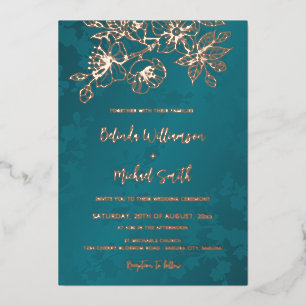Rose Gold Aquamarine Blumenhochzeit Folieneinladung