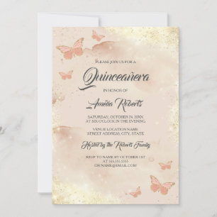 Rose Gold Aquarell Schmetterlingskleid Quinceanera Einladung