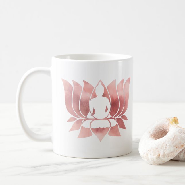 Rose Gold Aquarell Textur Buddha Meditation Zen Kaffeetasse (Mit Donut)