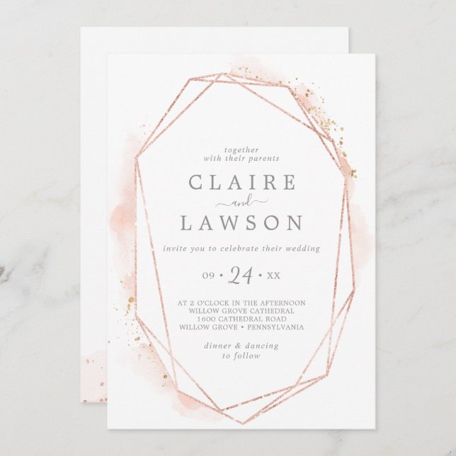 Rose Gold Aquarellfarbe Geometrisch alles in einer Einladung (Vorne/Hinten)
