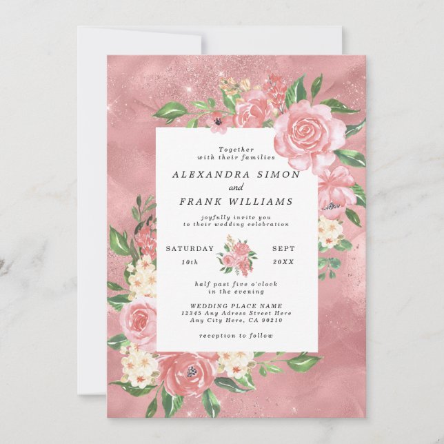 Rose Gold Aquarellfarben Rosa Botanische Blumenhoc Einladung (Vorderseite)