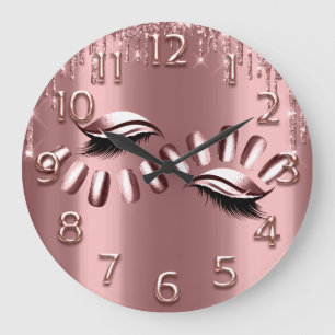 Rose Gold Arabic Number Glitter Drip Lashes Nails Große Wanduhr