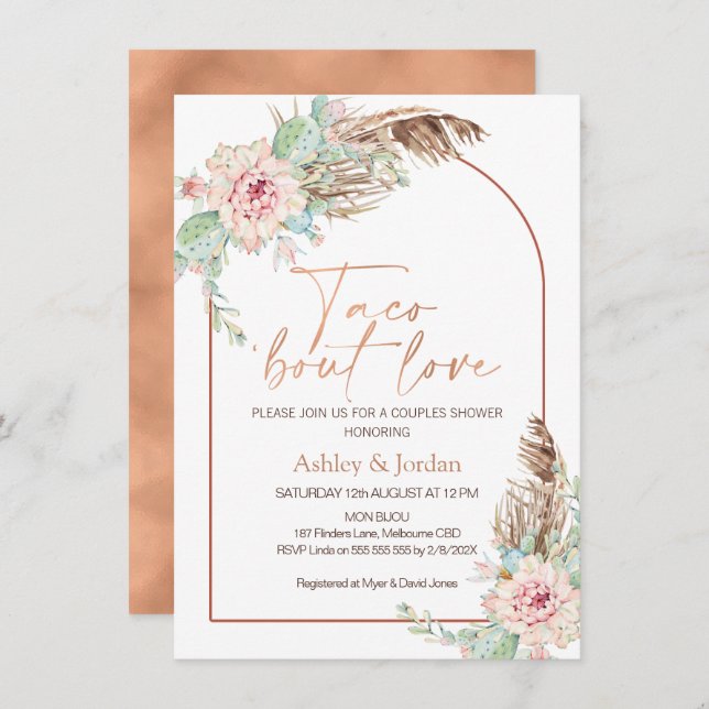 Rose Gold Arch Taco 'bout Liebe Boho Paare Dusche Einladung (Vorne/Hinten)