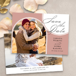 Rose Gold Arched Foto Hochzeitkalligrafie Save The Date