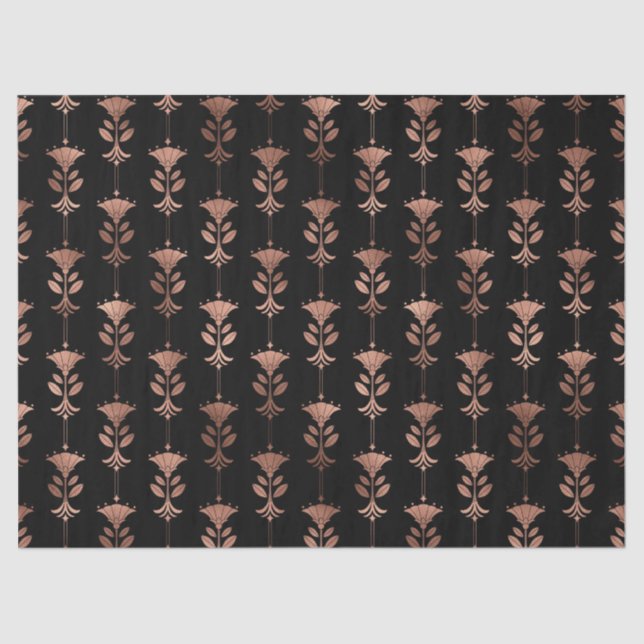 Rose Gold Art Deco Blume auf Black Decoupage Seidenpapier (Vorderseite)
