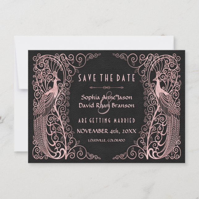 Rose Gold Art Deco Friedenssicherungen Save the Da Save The Date (Vorderseite)