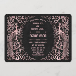 Rose Gold Art Deco Peacocks Senior Prom Einladung