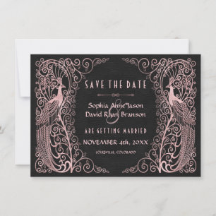 Rose Gold Art Deco Pfauen Schwarz Save The Date