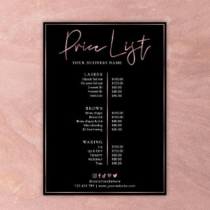 Rose Gold auf Black Chic Salon Preisliste