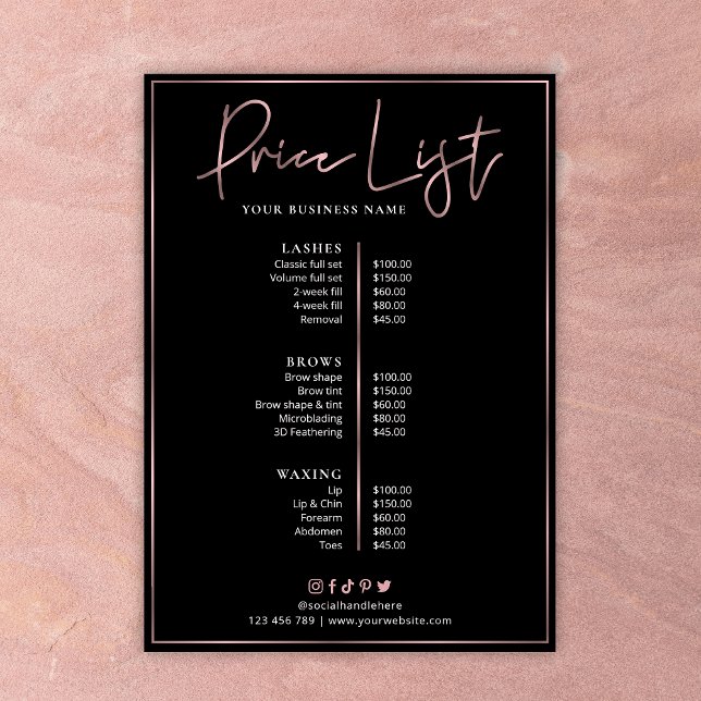 Rose Gold auf Black Chic Salon Preisliste (Von Creator hochgeladen)