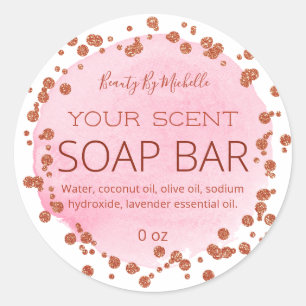 Rose Gold auf den Bar Rosa und Weiße Punkte Seife Runder Aufkleber
