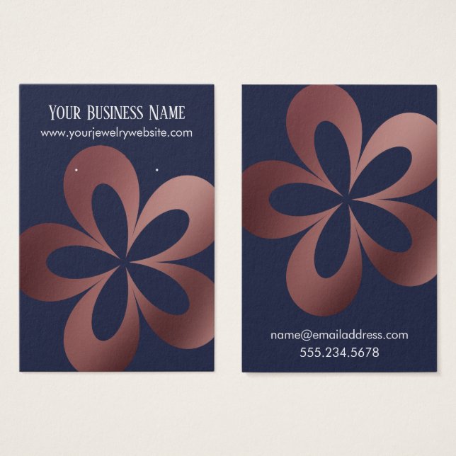 Rose Gold auf Navy Blume 1 Earring Holder Display (Vorne & Hinten)