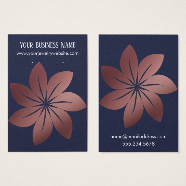Rose Gold auf Navy Blume 5 Earring Holder Display (Vorne & Hinten)