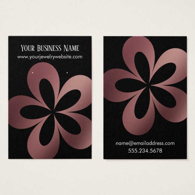Rose Gold auf Schwarz-Blume-1-Earring-Display (Vorne & Hinten)