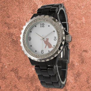 Rose Gold aussehen KatzenSilhouette Armbanduhr