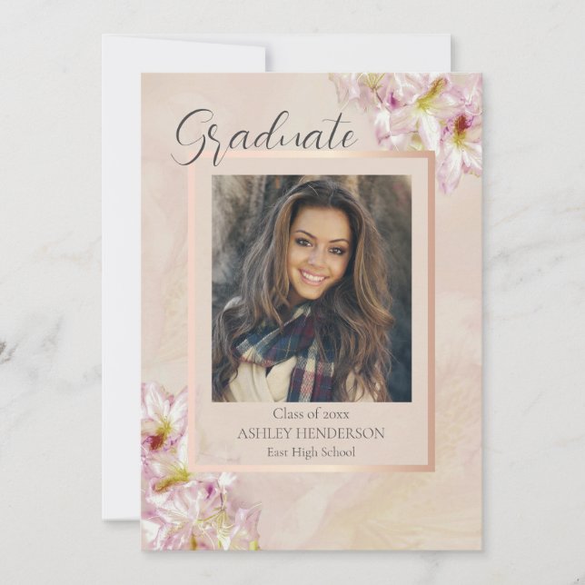 Rose Gold Azalea Abschluss Einladung (Vorderseite)