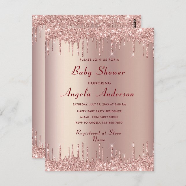 Rose Gold Baby Boy Shower Einladung Vorlage Postkarte (Vorne/Hinten)