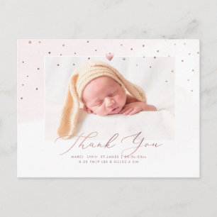 Rose Gold Baby Dusche Danke Blush Watercolor Postkarte