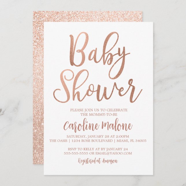 Rose Gold Baby Dusche Einladung (Vorne/Hinten)