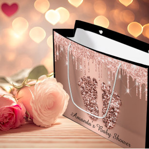Rose Gold Baby Dusche Feed Boy Girl Name Große Geschenktüte