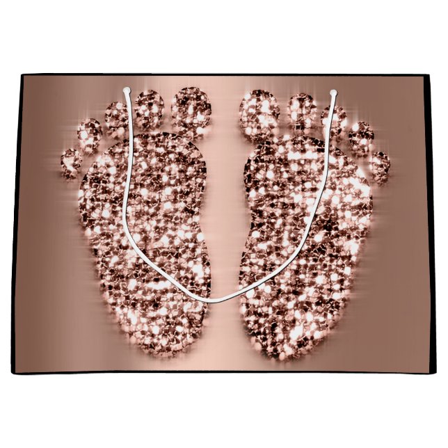 Rose Gold Baby Dusche Feet Boy Girl Gefallen Große Geschenktüte (Vorderseite)