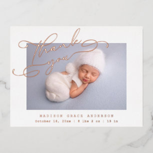 Rose Gold Baby-Foto Danksagung zur Geburtsanzeige Folie Einladungspostkarte