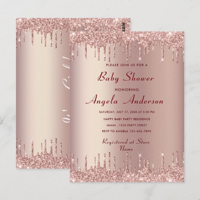 Rose Gold Baby Girl Dusche Einladung Vorlage Postkarte (Vorne/Hinten)