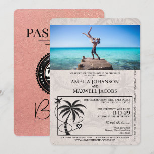 Rose Gold Bahamas Passport Hochzeit Einladung