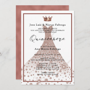 Rose Gold Ball Gown & Tiara Quinceañera Geburtstag Einladung