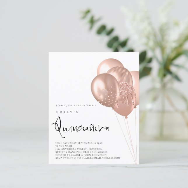 Rose Gold Ballon QR Code Quinceañera Party (Stehend Vorderseite)