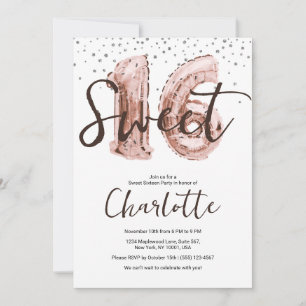 Rose Gold Ballon Silver Glitzer Sweet 16 Party Einladung