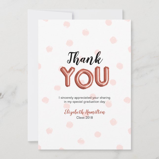 Rose Gold Ballon Typ Grad Party Vielen Dank Dankeskarte (Vorderseite)
