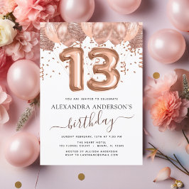 Rose Gold Ballons 13. Geburtstag Einladung